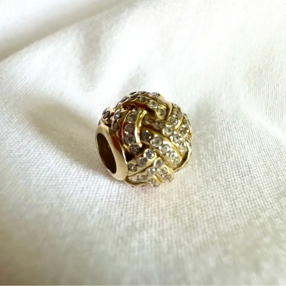 Rare Retired PANDORA Solid 14K Gold 585 Sparkling Love Knot Charm # 7509…